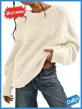 Oversized Long Sleeve Crewneck Fuzzy Knit Pullover Warm Sweater